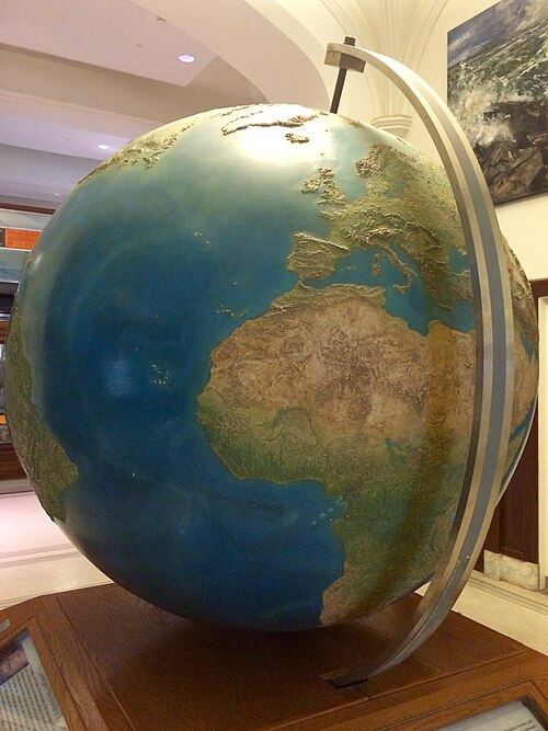 A large globe showing Europe and Africa