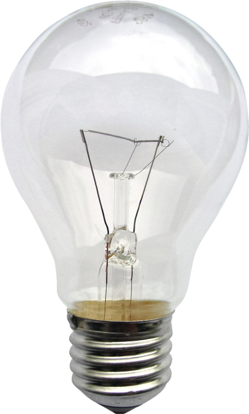 A clear incandescent light bulb