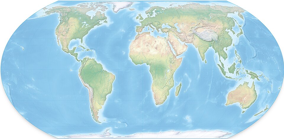 A physical map of the world